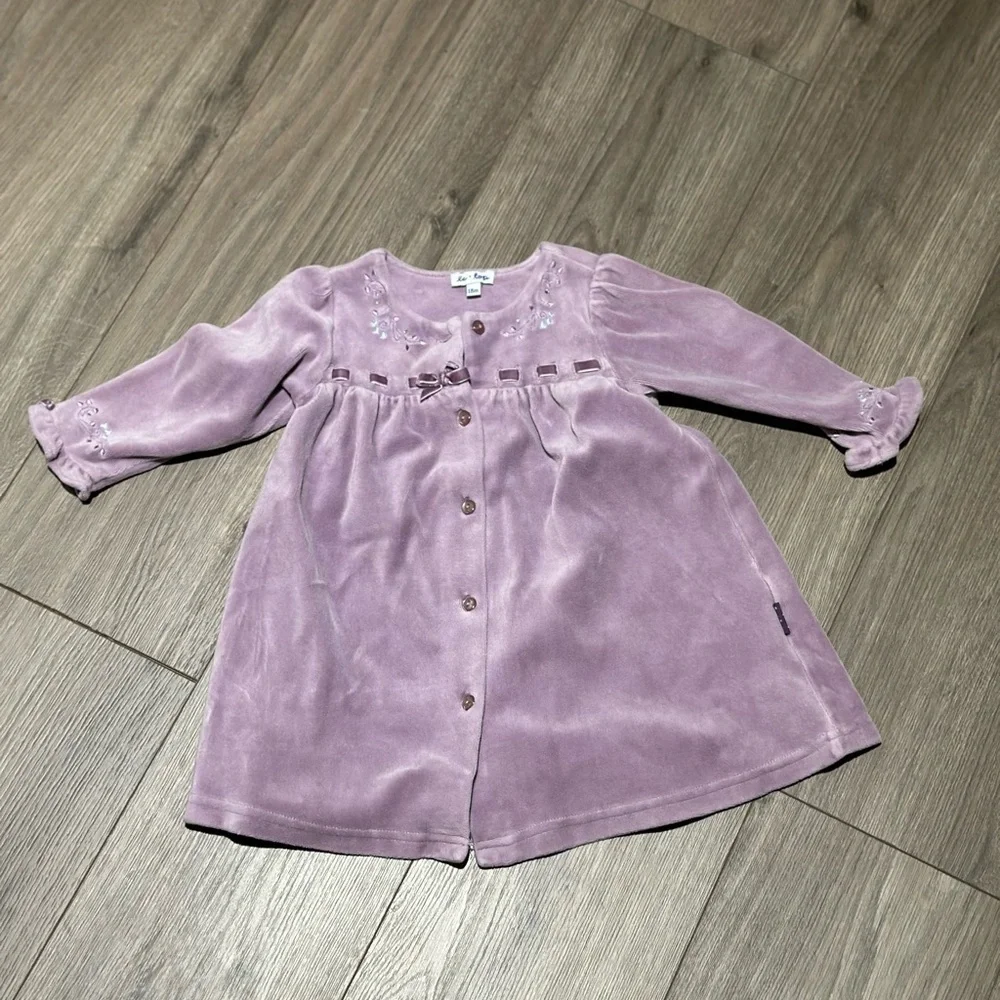 Vintage Le Top Lavender Purple  Velvet Button-Front Girls Dress